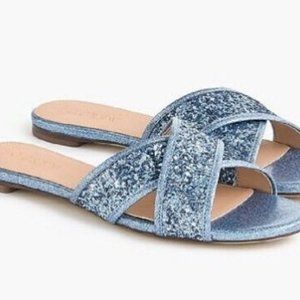 NWT J.Crew Blue Glitter Slipper Slides
